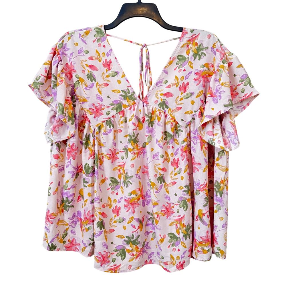 Adora Floral Babydoll Ruffle Oversized Top Women's Medium Flowy Preppy Feminine‎
